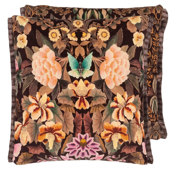 Ikebana Damask Chocolate Velvet Cusion, Designers Guild