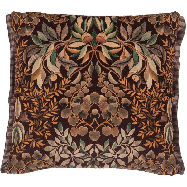 Ikebana Damask Chocolate Velvet Cusion, Designers Guild  2