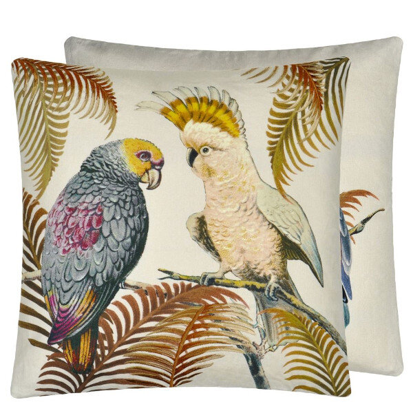 Parrot and Palm Parchment Cusion, Designers Guild