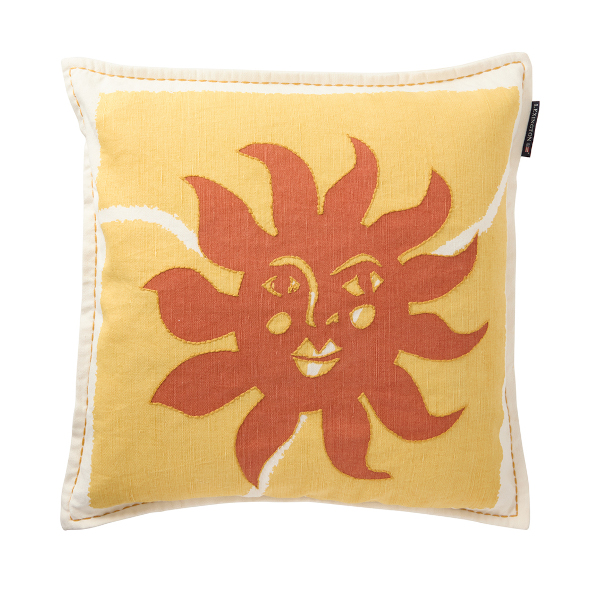 Summer Print/Embroidered Linen/Cotton Pillow Cover Yellow/Dark Orange, 50x50, Lexington