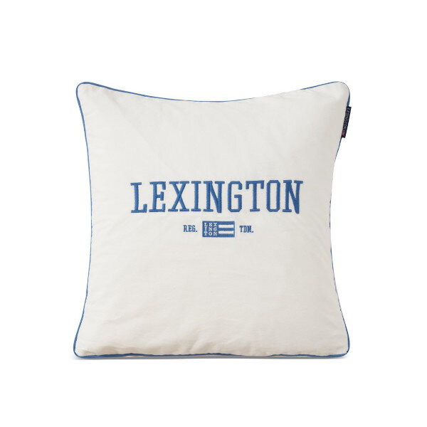 Logo Organic Cotton Twill Pillow Cover White/Blue, 50x50, Lexington