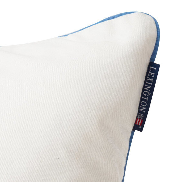 Logo Organic Cotton Twill Pillow Cover White/Blue, 50x50, Lexington  2