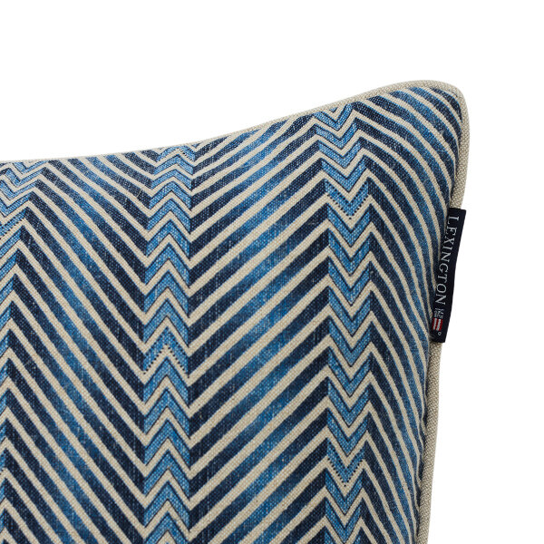 Zig Zag Printed Linen/Cotton Pillow Cover Blue/Beige, 50x50, Lexington  1