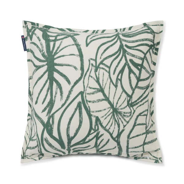 Leaves Printed Linen/Cotton Pillow Cover White/Green, 50x50, Lexington  1