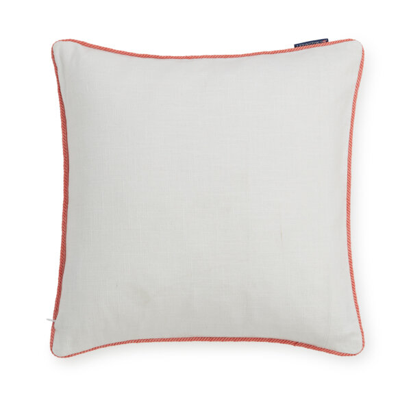 Sun Embroidered Cotton Canvas Pillow Cover White/Coral, 50x50, Lexington  1