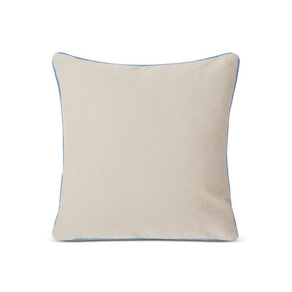 Beach Club Embroidered Organic Cotton Pillow Cover Lt Beige/Blue, 50x50, Lexington  1