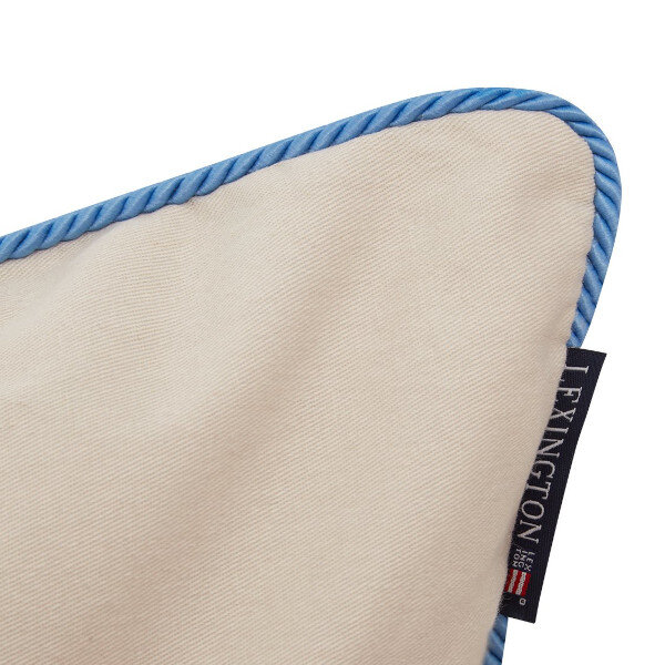 Beach Club Embroidered Organic Cotton Pillow Cover Lt Beige/Blue, 50x50, Lexington  2