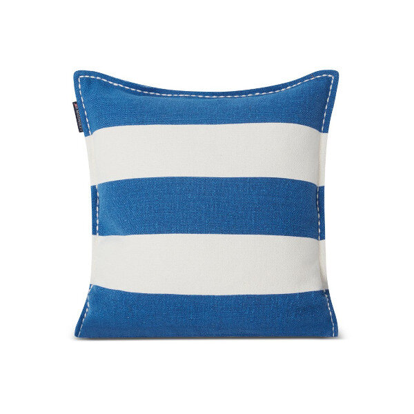 Block Stripe Printed Recycled Cotton Pillow Cover Blue/White, 50x50, Lexington  1