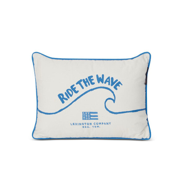 Ride The Wave Small Organic cotton Pillow White/Blue, 30x40, Lexington