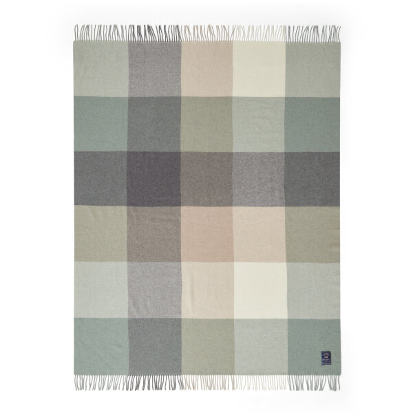 Checked Recycled Wool Throw Beige/Green/White/Dk Gray, 130x170, Lexington