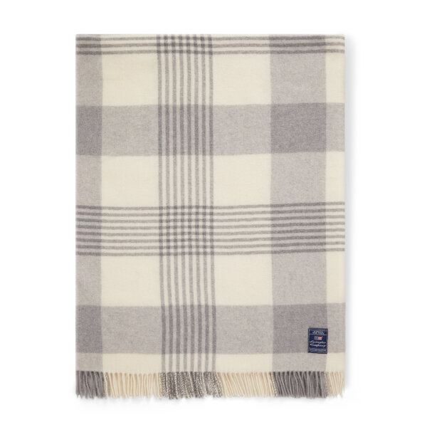 Gray Checked Recycled Wool Throw Gray/White, 130x170, Lexington