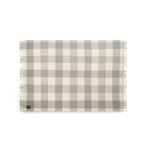 Gray Checked Recycled Wool Throw Gray/White, 130x170, Lexington  1