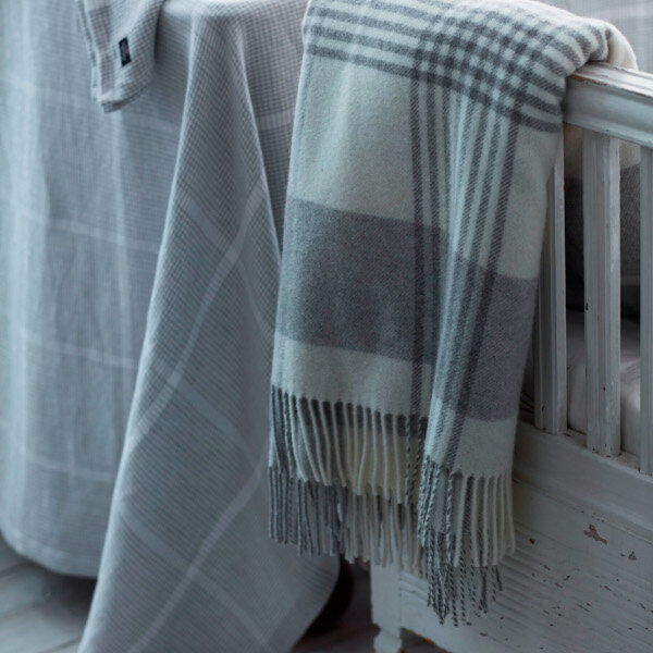 Gray Checked Recycled Wool Throw Gray/White, 130x170, Lexington  4