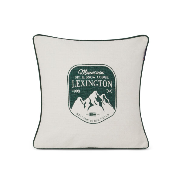 Mountain Logo Recycled Cotton Canvas Pillow Cover White/Green, 50x50, Lexington