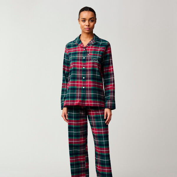 Miranda Organic Cotton Checked Flannel Pajama Set Red/Dk Blue/Green Check, L, Lexington  2