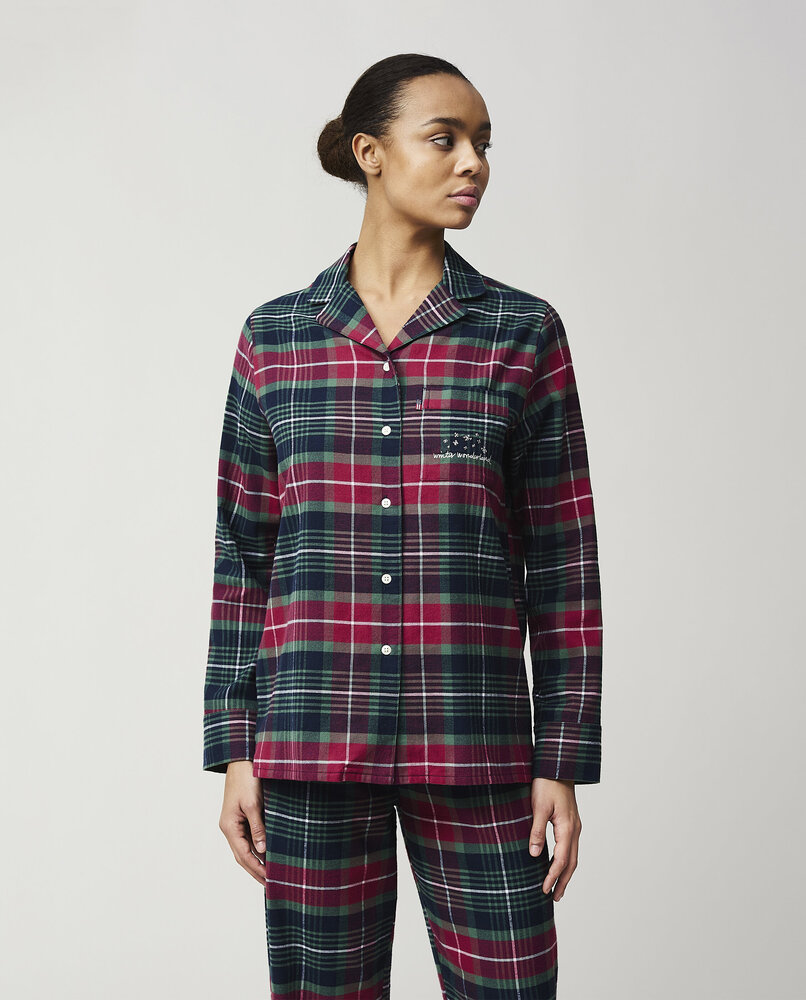 Miranda Organic Cotton Checked Flannel Pajama Set Red/Dk Blue/Green Check, L, Lexington  3