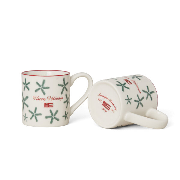 Happy Holidays Stoneware Espresso Mug (Set of 2) White/Green/Red, One Size, Lexington  1