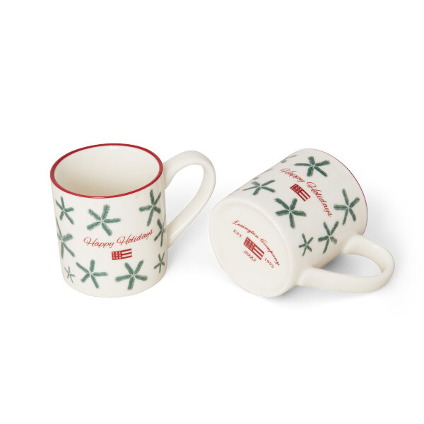 Happy Holidays Stoneware Espresso Mug (Set of 2) White/Green/Red, One Size, Lexington  2