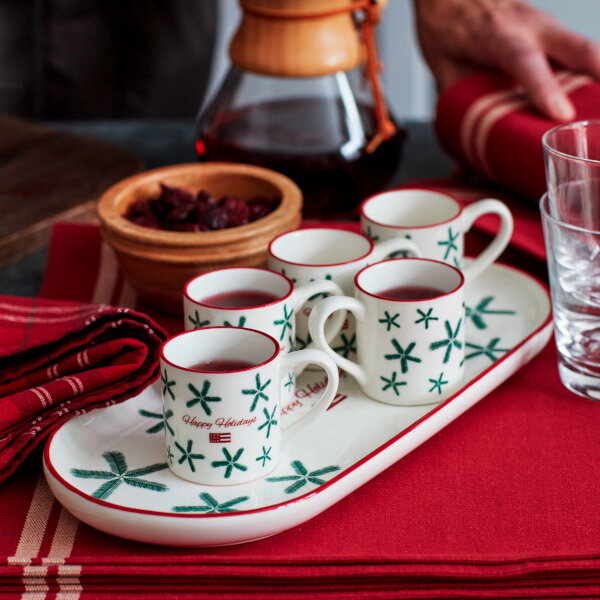 Happy Holidays Stoneware Espresso Mug (Set of 2) White/Green/Red, One Size, Lexington  4