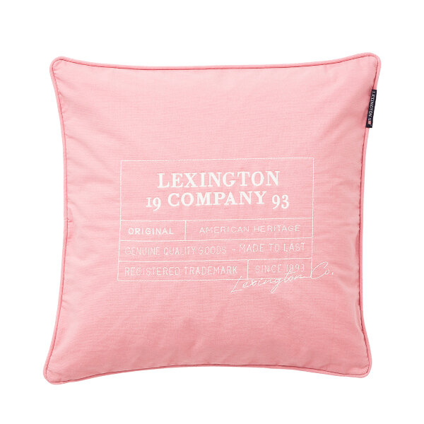 Logo Organic Cotton Canvas Pillow Cover Pink/White, 50x50, Lexington