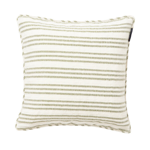 Stripe Structured Linen/Cotton Pillow Cover White/Green, 50x50, Lexington