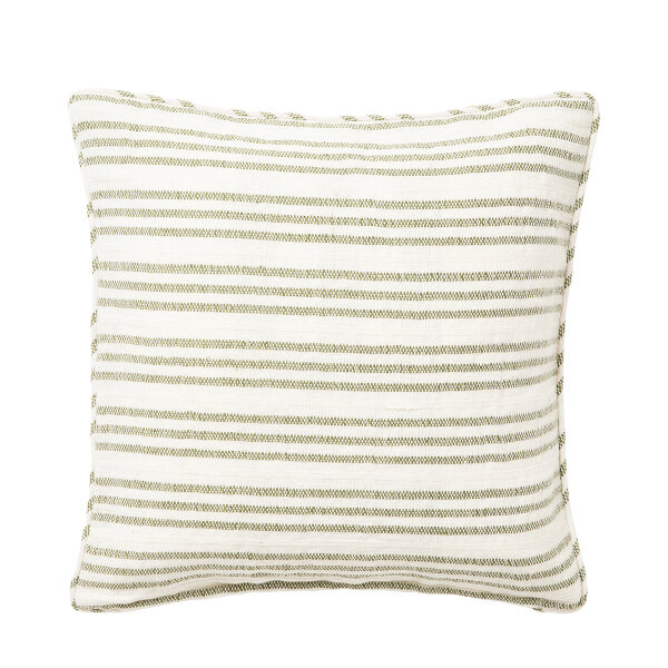 Stripe Structured Linen/Cotton Pillow Cover White/Green, 50x50, Lexington  1