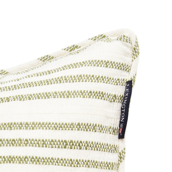 Stripe Structured Linen/Cotton Pillow Cover White/Green, 50x50, Lexington  2