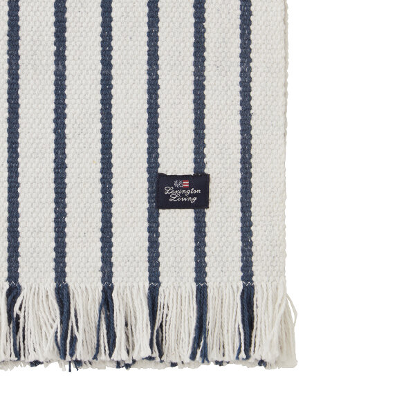 Striped Recycled Cotton Runner with Fringes Navy/White, 50x250, Lexington  1