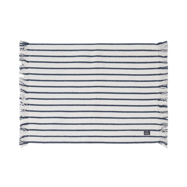 Striped Recycled Cotton Placemat with Fringes Navy/White, 40x50, Lexington