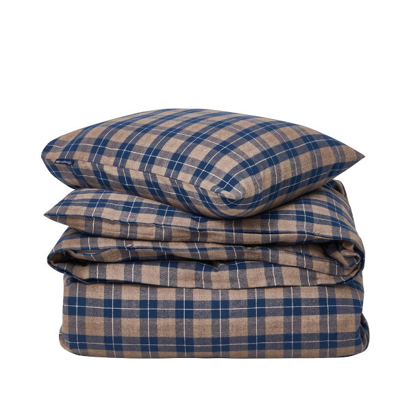 Denim Blue/Beige Checked Cotton Flannel Bed Set Denim Blue/Beige, 150x210/50x60, Lexington