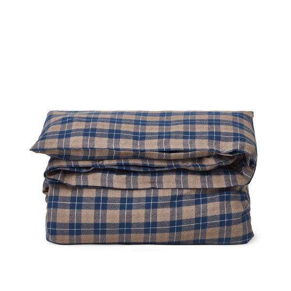 Denim Blue/Beige Checked Cotton Flannel Bed Set Denim Blue/Beige, 150x210/50x60, Lexington  1