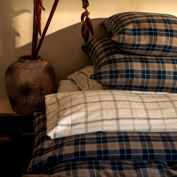 Denim Blue/Beige Checked Cotton Flannel Bed Set Denim Blue/Beige, 150x210/50x60, Lexington  4