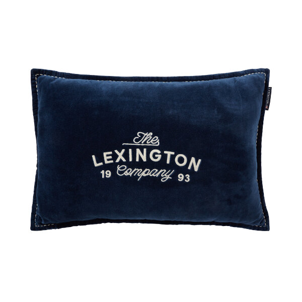 1993 Logo Organic Cotton Velvet 60x40 Pillow Denim Blue/Lt Beige, 40x60, Lexington