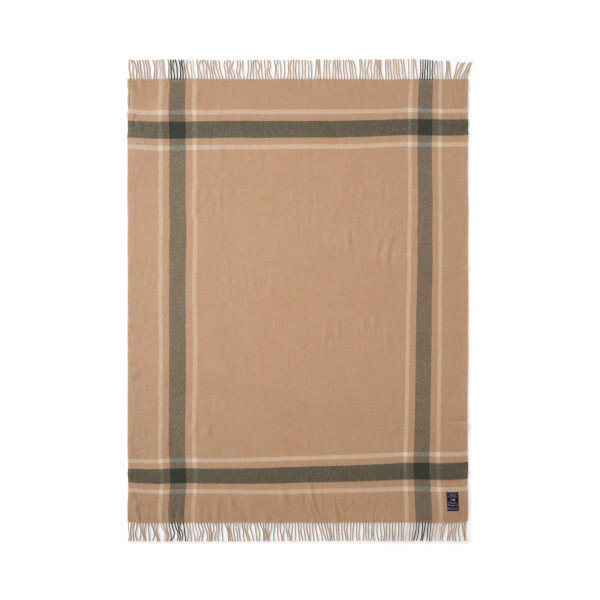 Frame Checked Recycled Wool Throw Beige/Green/White, 130x170, Lexington  1