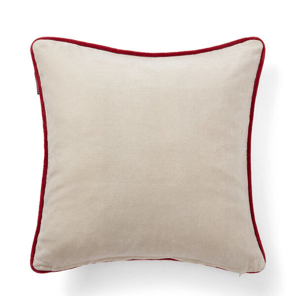 Horse Organic Cotton Velvet Pillow Cover Lt Beige/Red, 50x50, Lexington  1