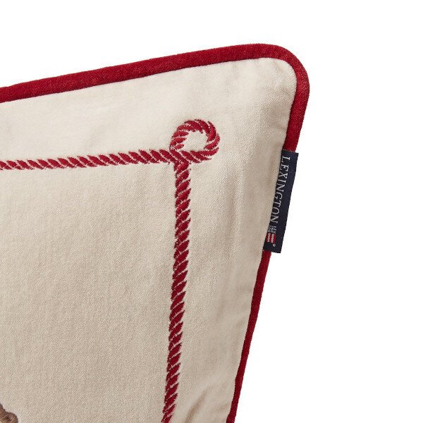 Horse Organic Cotton Velvet Pillow Cover Lt Beige/Red, 50x50, Lexington  2