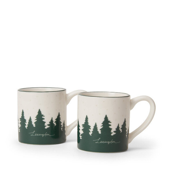 Happy Holidays Stoneware Espresso Mug (set of 2) White/Green, One Size, Lexington