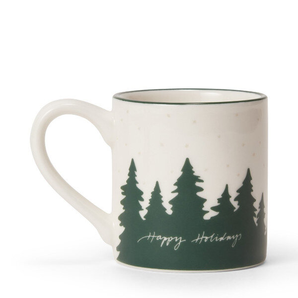 Happy Holidays Stoneware Espresso Mug (set of 2) White/Green, One Size, Lexington  1